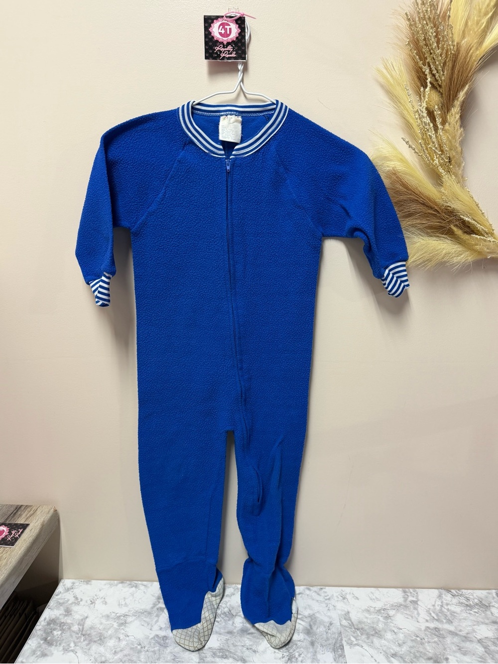 Royal Blue Kids One-Piece Footed Pajamas - Zip Front